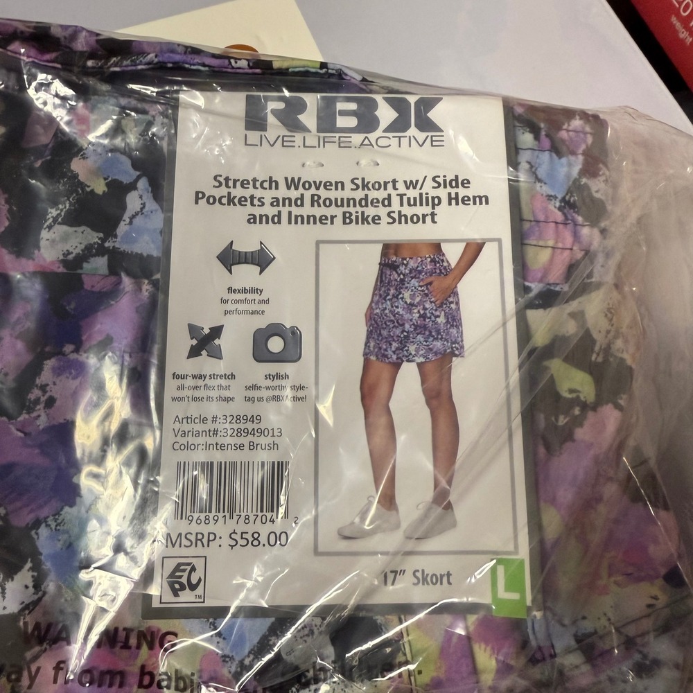 RBX Live Life Active Women Stretch Woven Skort Purple Floral Large 17 Inch NEW - Picture 5 of 5